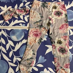 Posh Peanut Gray and Pink Leggings Floral Patterned Matching Set
